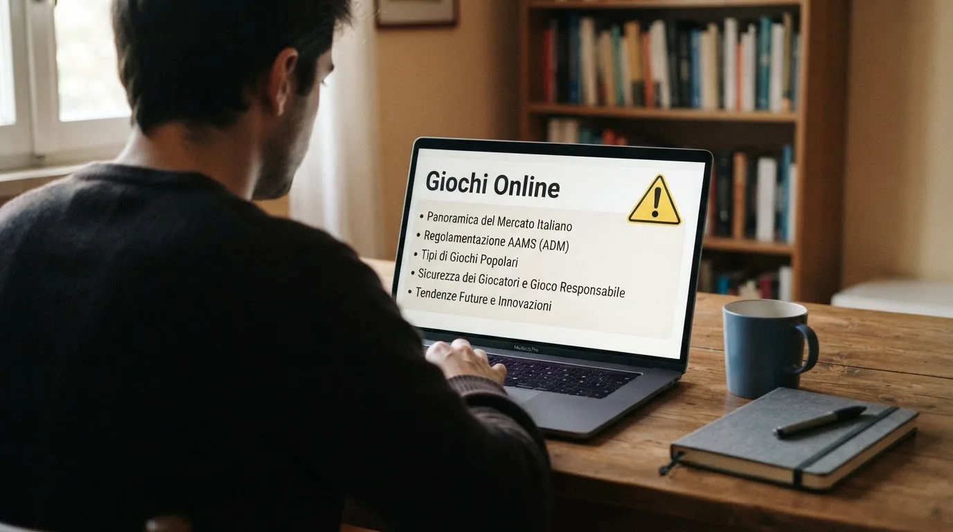 Persona davanti a un portatile che legge una pagina informativa sul gioco online in Italia — casino com app iphone