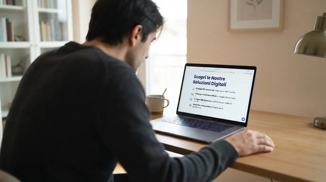 Persona davanti a un portatile che legge una pagina informativa sul gioco online in Italia — casino metodi di pagamento italia