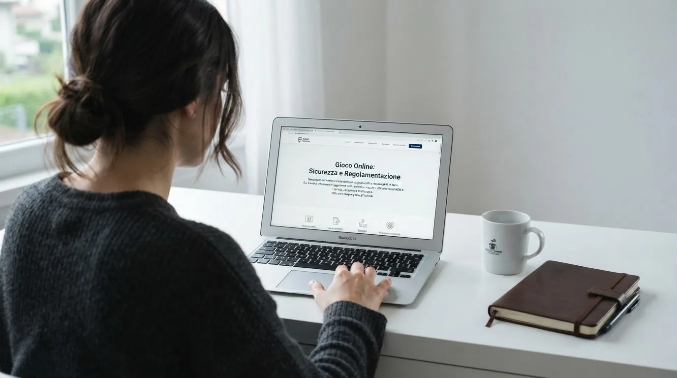 Persona davanti a un portatile che legge una pagina informativa sul gioco online in Italia — casino non aams che accettano postepay