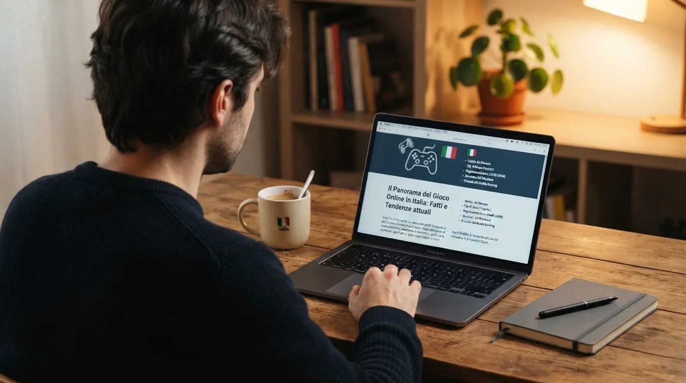 Persona davanti a un portatile che legge una pagina informativa sul gioco online in Italia — casino online italiani senza autoesclusione