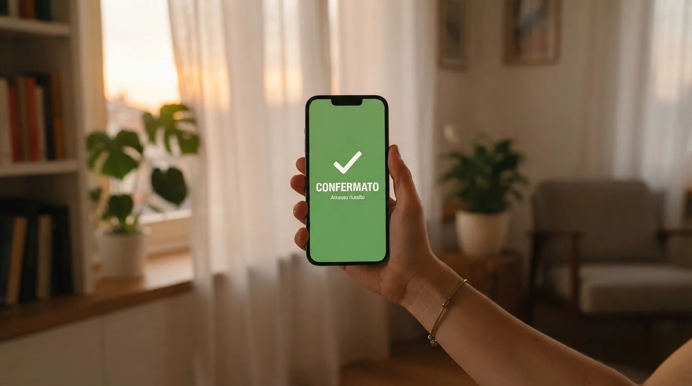 Mano che tiene uno smartphone accanto a una finestra, luce serale tranquilla — casino online sanremo
